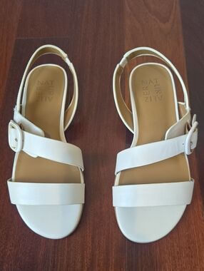 Naturalizer Women's Meesa Satin Pearl White Leather Sandals, Size 6 Wide